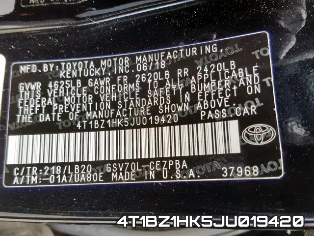 4T1BZ1HK5JU019420 фото 2