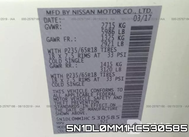 5N1DL0MM1HC530585 фото 10