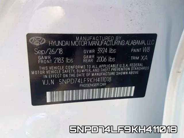 5NPD74LF9KH411018 фото 2