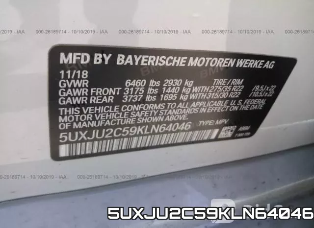 5UXJU2C59KLN64046 фото 10