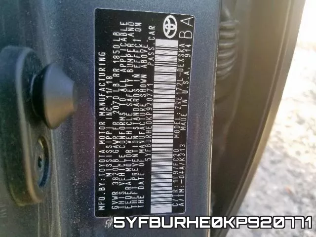 5YFBURHE0KP920771 фото 2