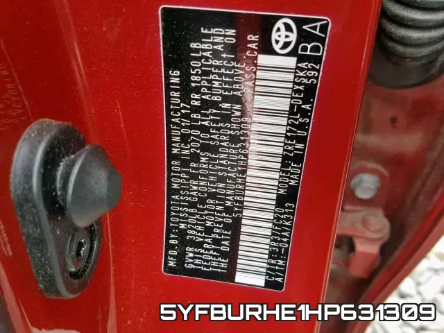 5YFBURHE1HP631309 фото 2