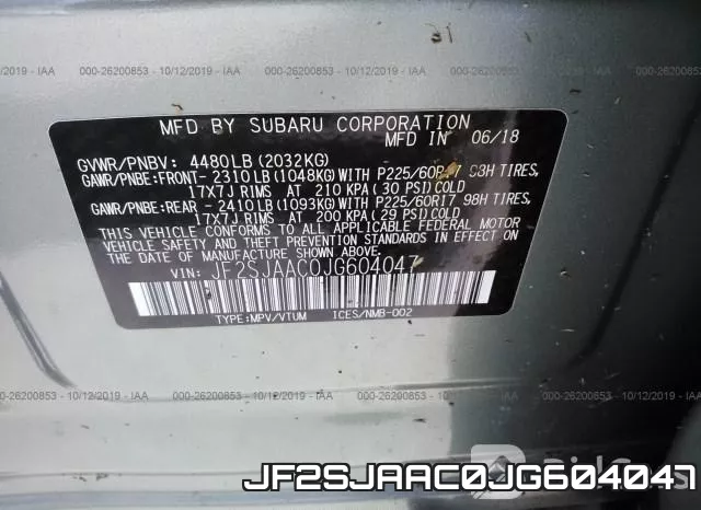 JF2SJAAC0JG604047 фото 10