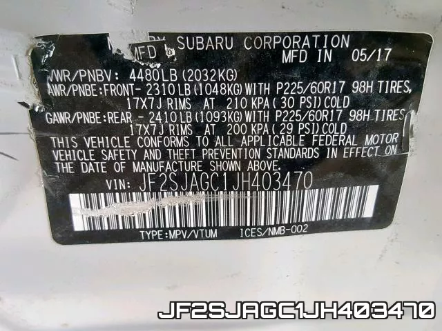 JF2SJAGC1JH403470 фото 2