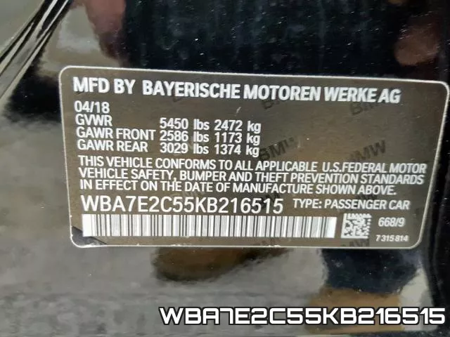 WBA7E2C55KB216515 фото 2