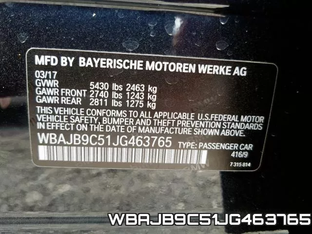 WBAJB9C51JG463765 фото 2