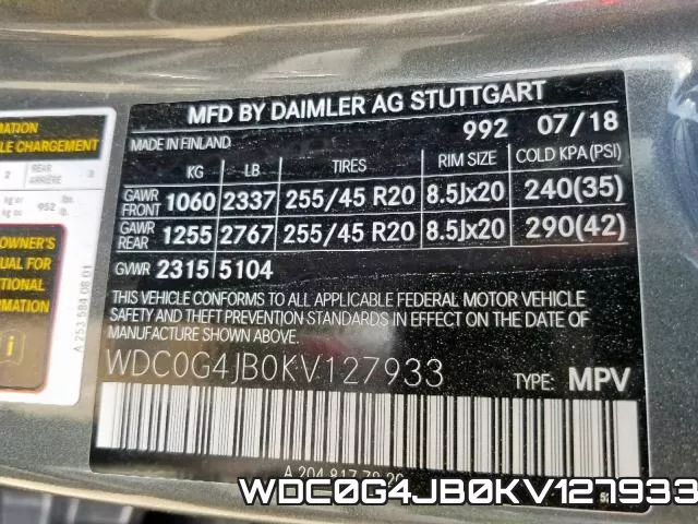 WDC0G4JB0KV127933 фото 2