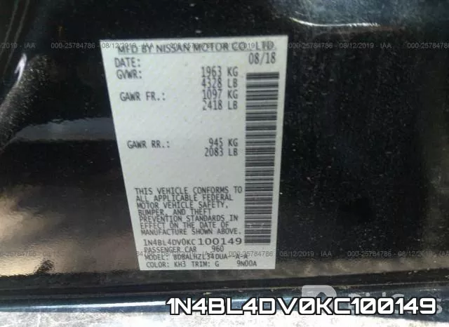 1N4BL4DV0KC100149 фото 10