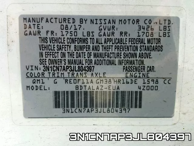3N1CN7AP3JL804397 фото 2