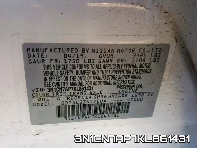 3N1CN7AP7KL861431 фото 2