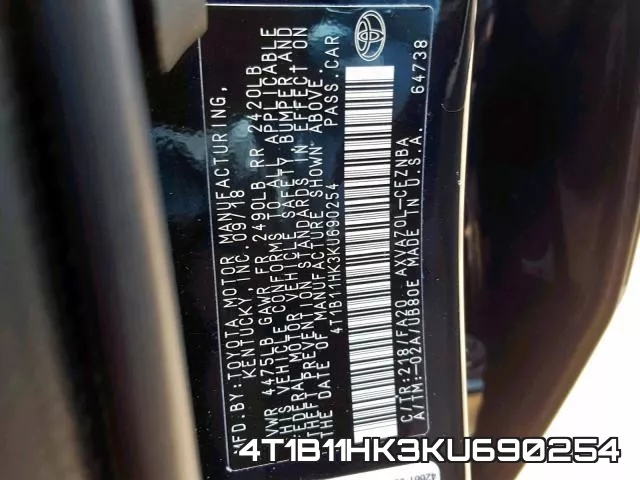 4T1B11HK3KU690254 фото 2
