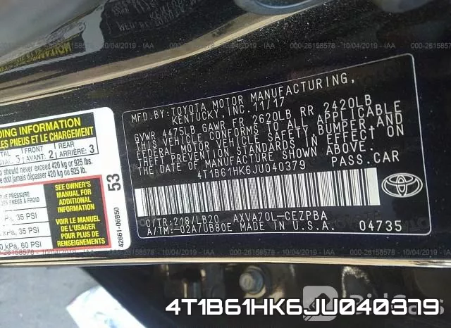 4T1B61HK6JU040379 фото 10