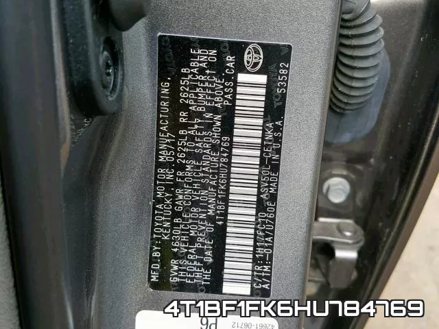 4T1BF1FK6HU784769 фото 2