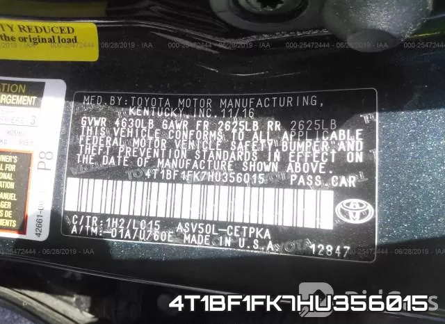 4T1BF1FK7HU356015 фото 10