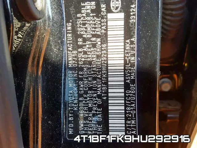 4T1BF1FK9HU292916 фото 2