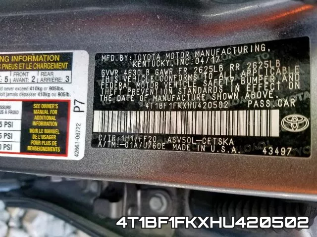 4T1BF1FKXHU420502 фото 2
