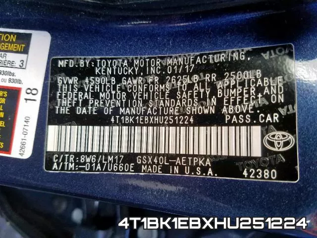 4T1BK1EBXHU251224 фото 2