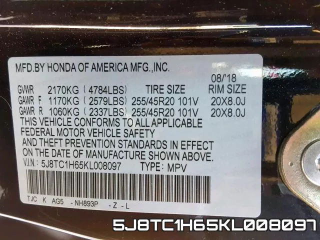 5J8TC1H65KL008097 фото 2
