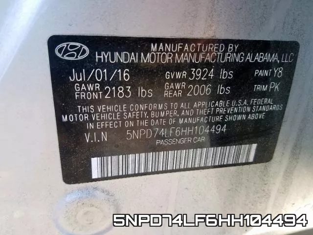 5NPD74LF6HH104494 фото 2