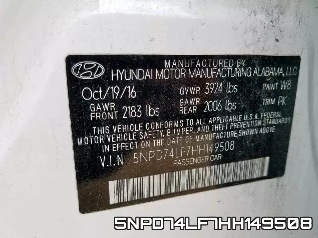 5NPD74LF7HH149508 фото 2