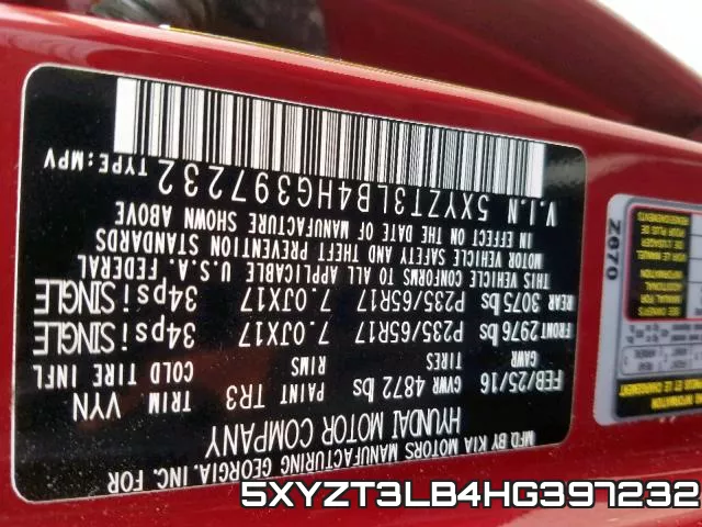 5XYZT3LB4HG397232 фото 2