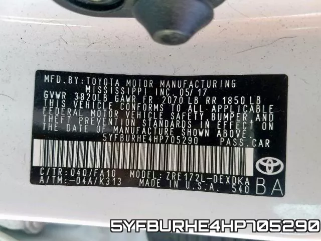 5YFBURHE4HP705290 фото 2