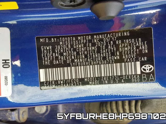 5YFBURHE8HP698702 фото 2