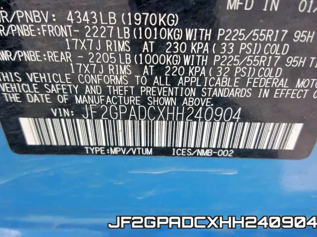JF2GPADCXHH240904 фото 2