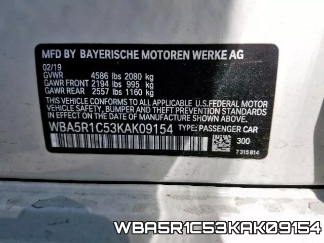 WBA5R1C53KAK09154 фото 2