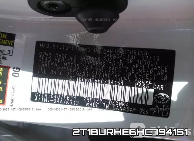 2T1BURHE6HC794151 фото 10