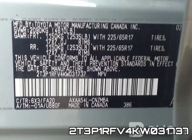 2T3P1RFV4KW031737 фото 10