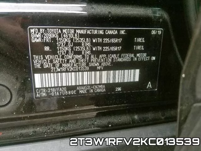 2T3W1RFV2KC013539 фото 2