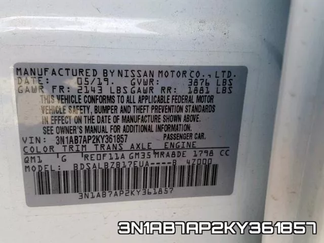 3N1AB7AP2KY361857 фото 2