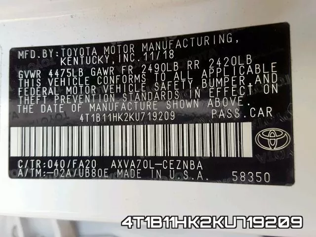 4T1B11HK2KU719209 фото 2