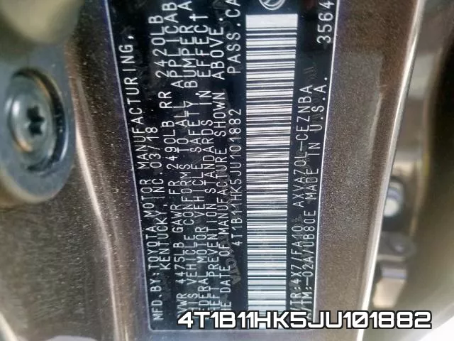 4T1B11HK5JU101882 фото 2