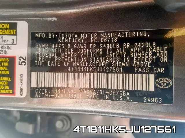4T1B11HK5JU127561 фото 2