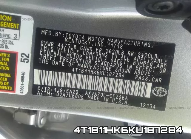 4T1B11HK6KU187284 фото 10