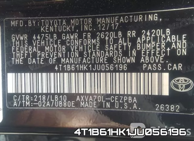 4T1B61HK1JU056196 фото 10