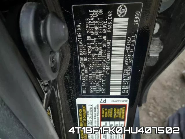 4T1BF1FK0HU407502 фото 2