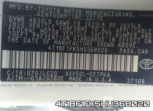 4T1BF1FK5HU368020 фото 10