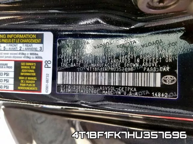 4T1BF1FK7HU357696 фото 2