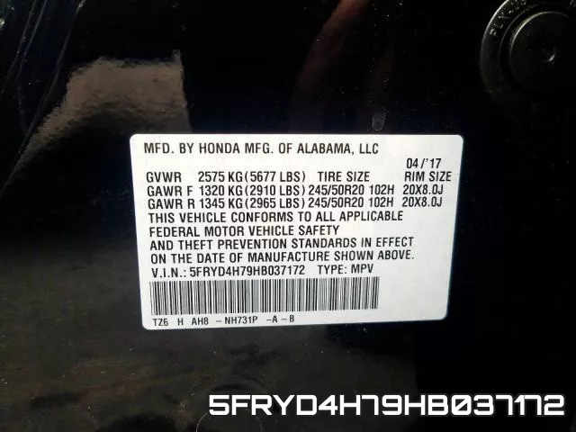 5FRYD4H79HB037172 фото 2