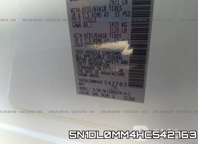 5N1DL0MM4HC542763 фото 10