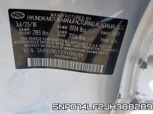 5NPD74LF2JH388289 фото 2