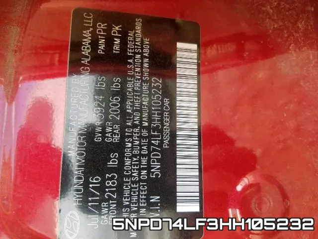 5NPD74LF3HH105232 фото 2