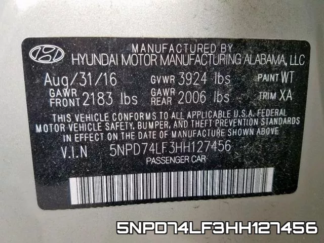 5NPD74LF3HH127456 фото 2