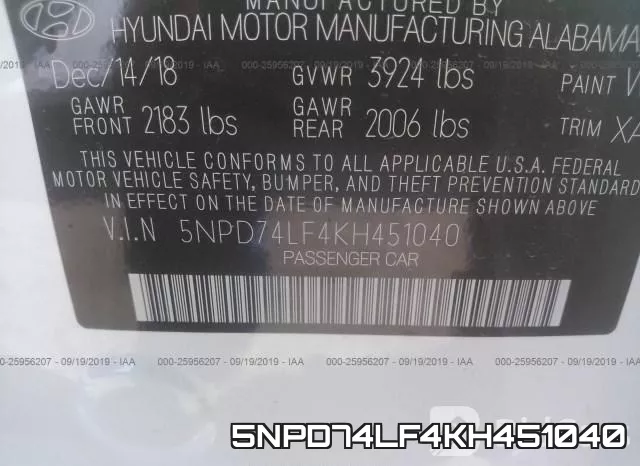 5NPD74LF4KH451040 фото 10