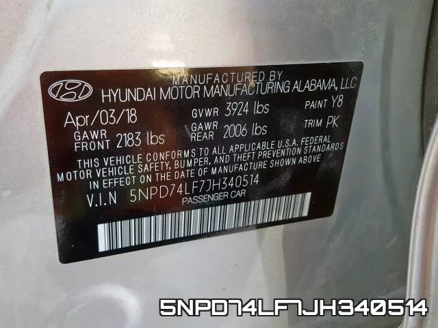 5NPD74LF7JH340514 фото 2
