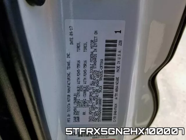 5TFRX5GN2HX100007 фото 2