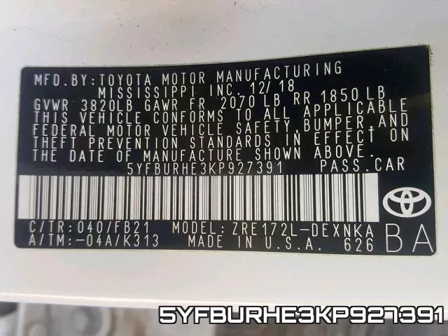 5YFBURHE3KP927391 фото 2